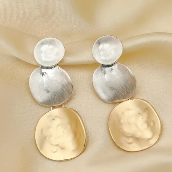 Two Tone Brushed Finish Earrings - Gold & Silver tone - Statement  - NEW - Picture 1 of 4
